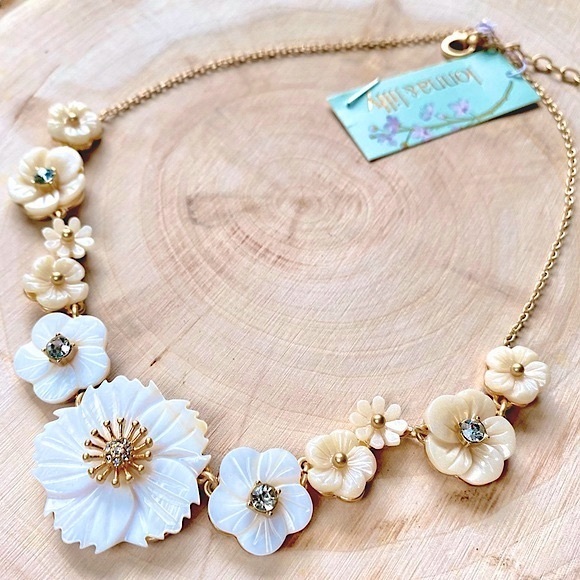 lonna & lilly Jewelry - Lonna and Lilly Gold-Tone Crystal and Mother-of-Pearl Flower Necklace